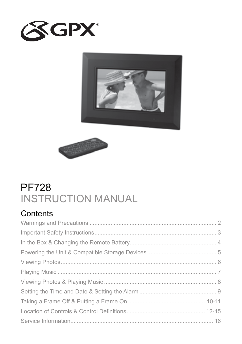GPX PF728 User Manual | 16 pages