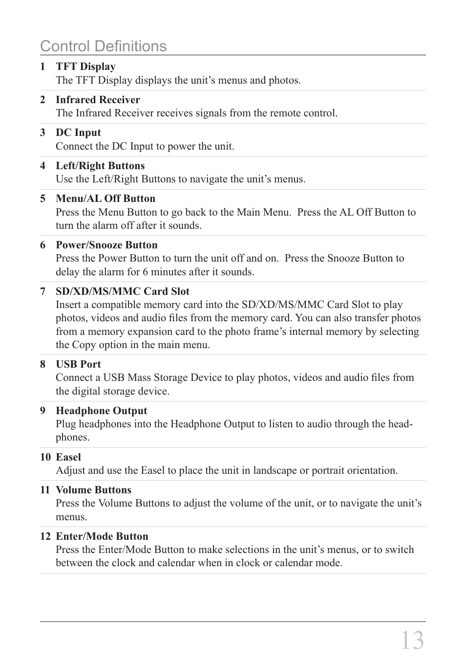 Control definitions | GPX PF728 User Manual | Page 13 / 16