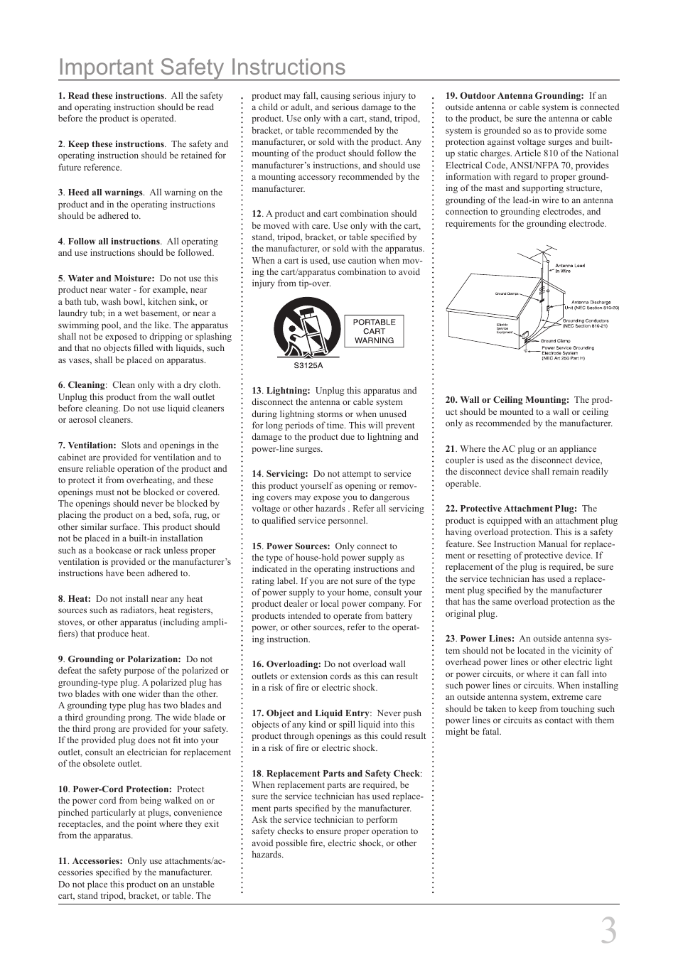 Important safety instructions | GPX PF728 User Manual | Page 3 / 16
