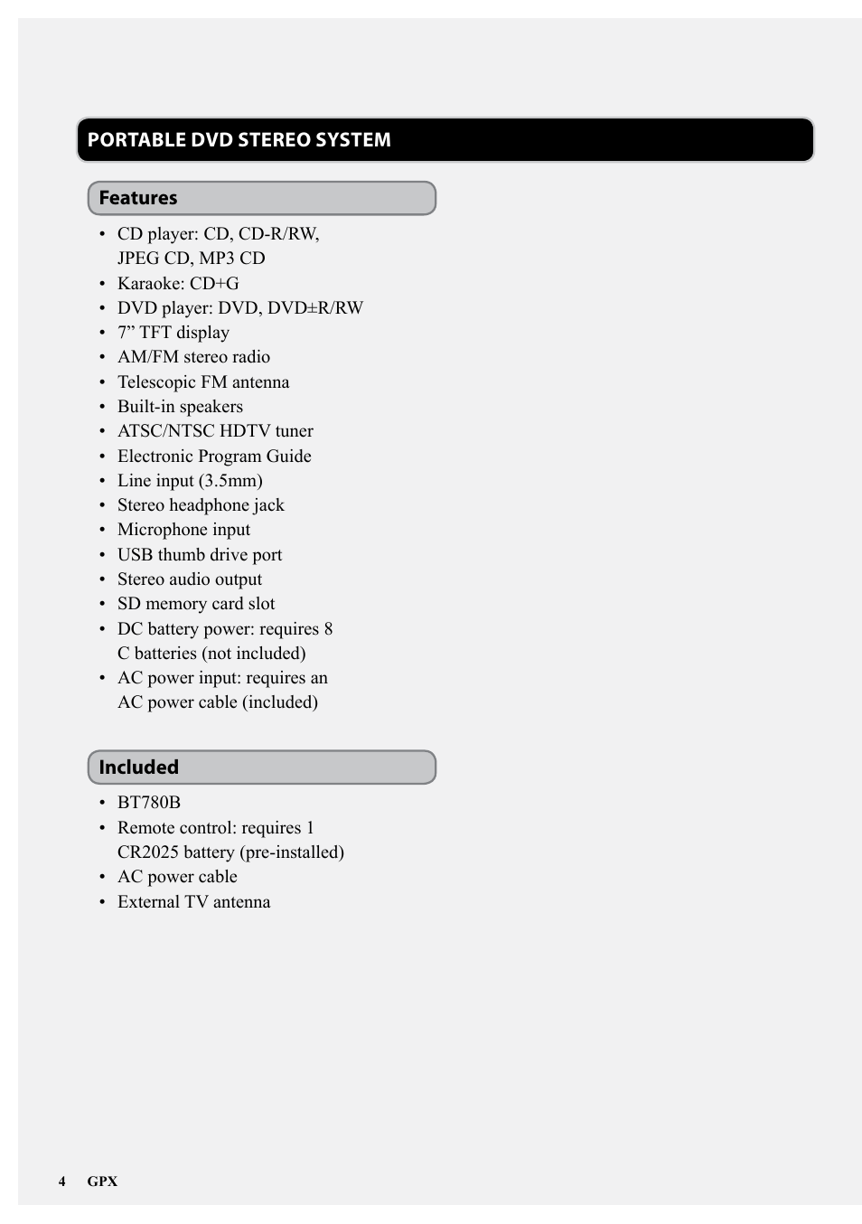 GPX BT780B User Manual | Page 4 / 16