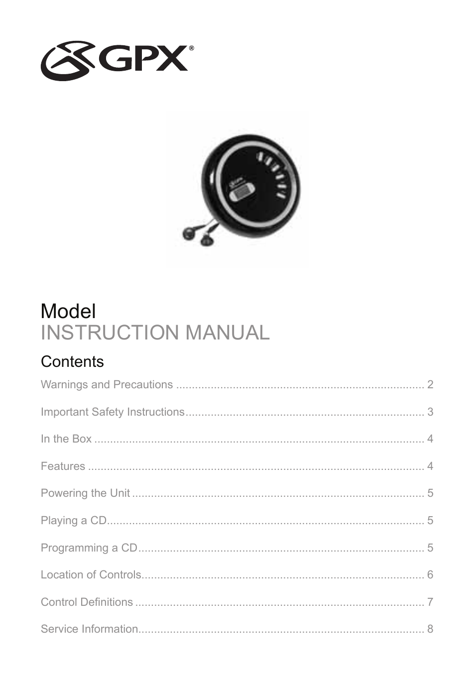 GPX PC108B User Manual | 8 pages