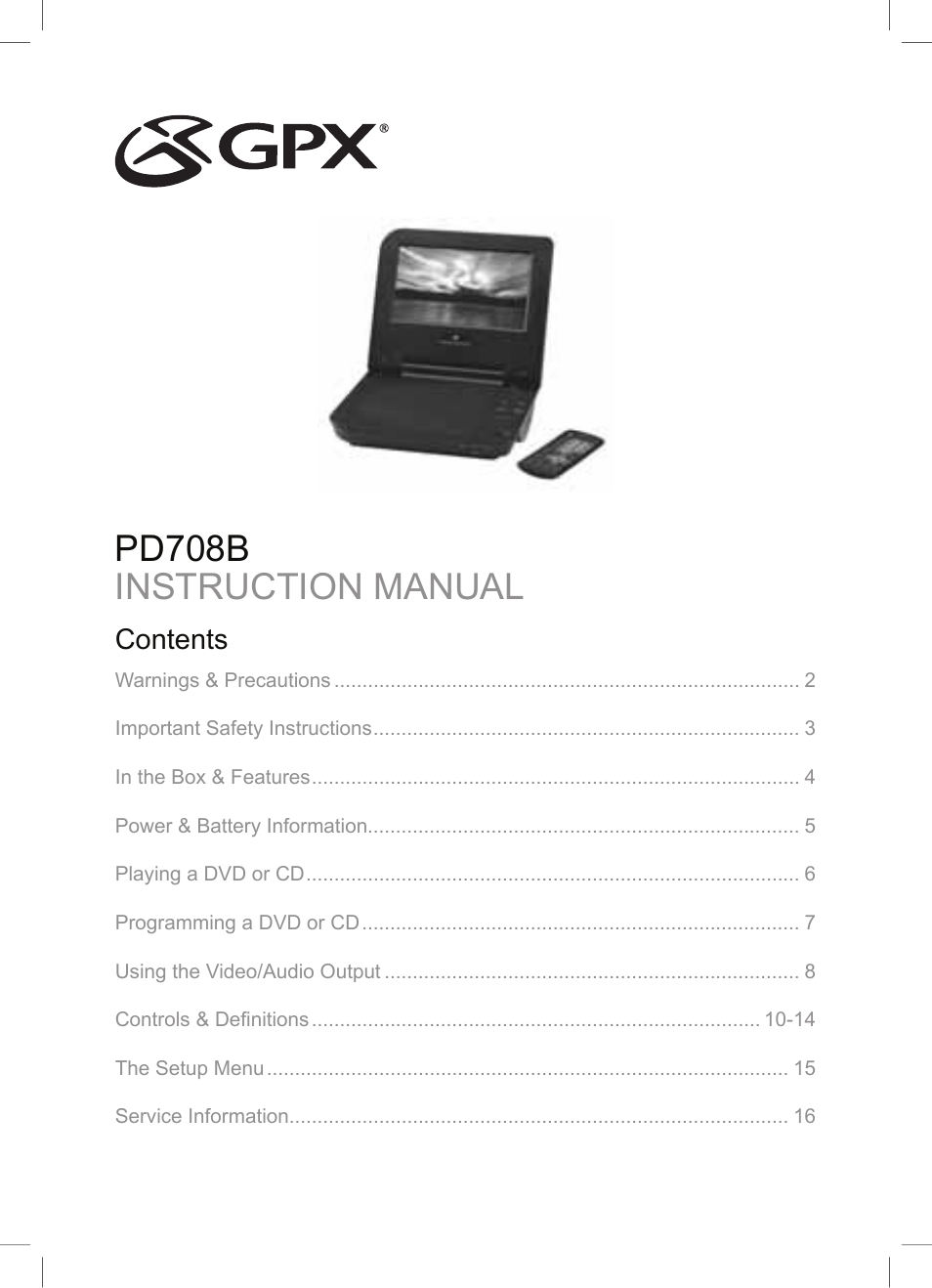 GPX PD708B User Manual | 16 pages