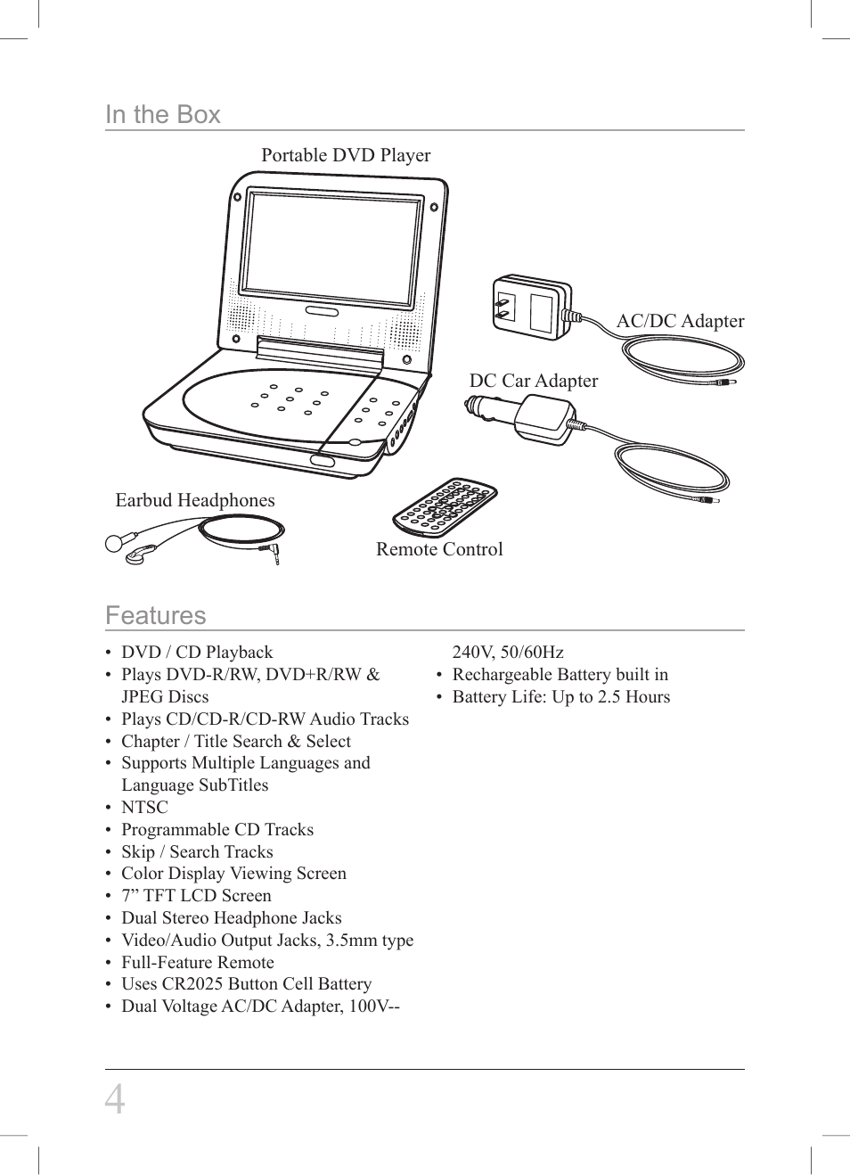 Features in the box | GPX PD708B User Manual | Page 4 / 16