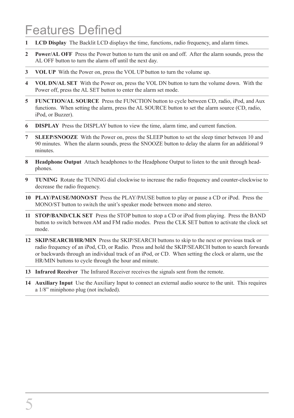 Features defined | GPX HI2817 User Manual | Page 5 / 12