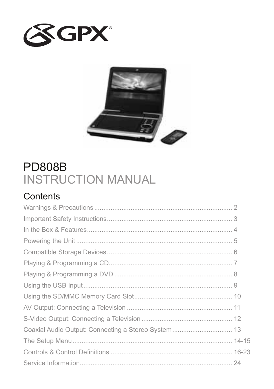 GPX PD808B User Manual | 24 pages