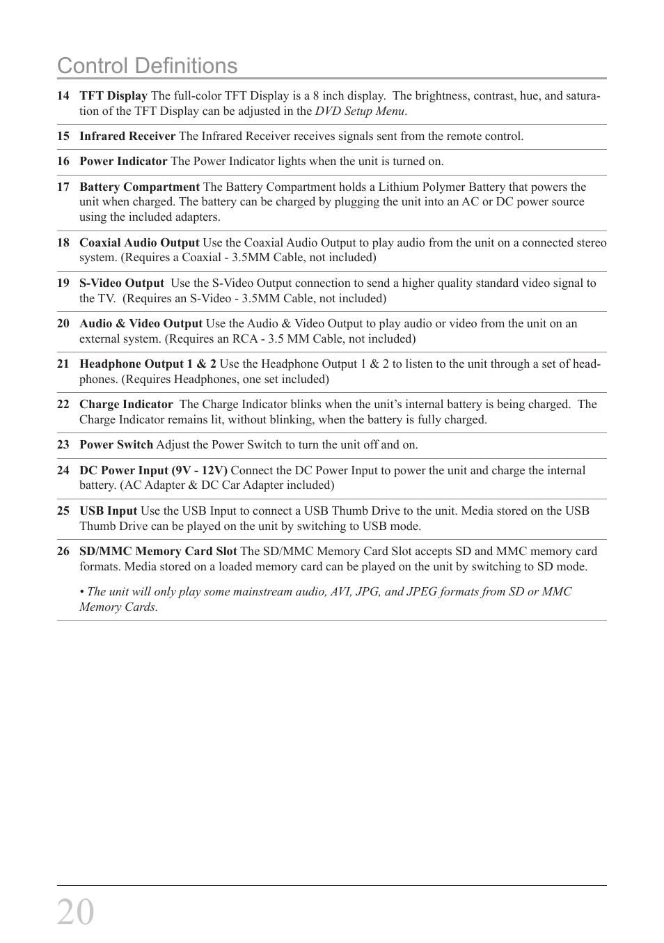 Control definitions | GPX PD808B User Manual | Page 20 / 24