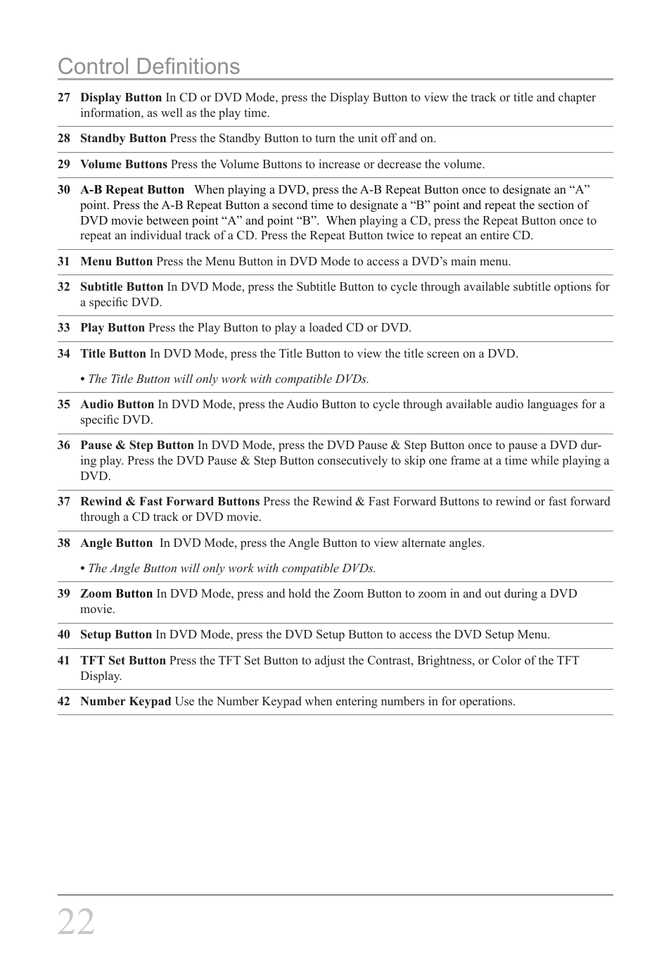 Control definitions | GPX PD808B User Manual | Page 22 / 24