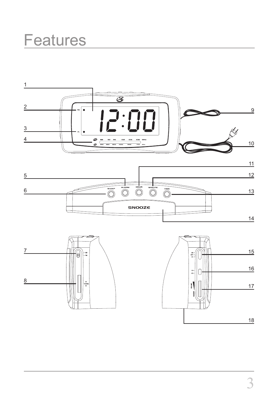 Features | GPX CR2307 User Manual | Page 3 / 6