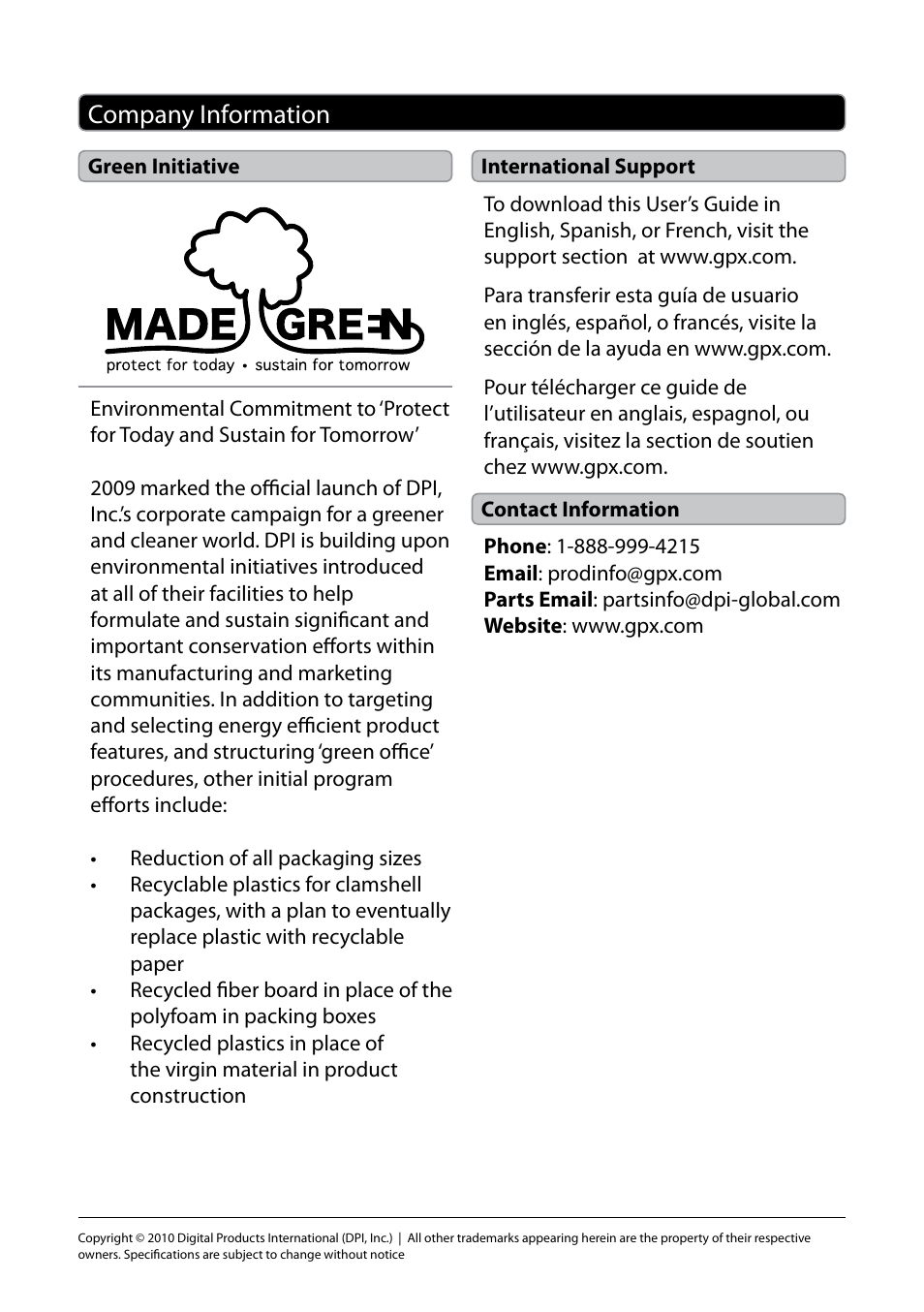 Company information | GPX R600B User Manual | Page 8 / 8