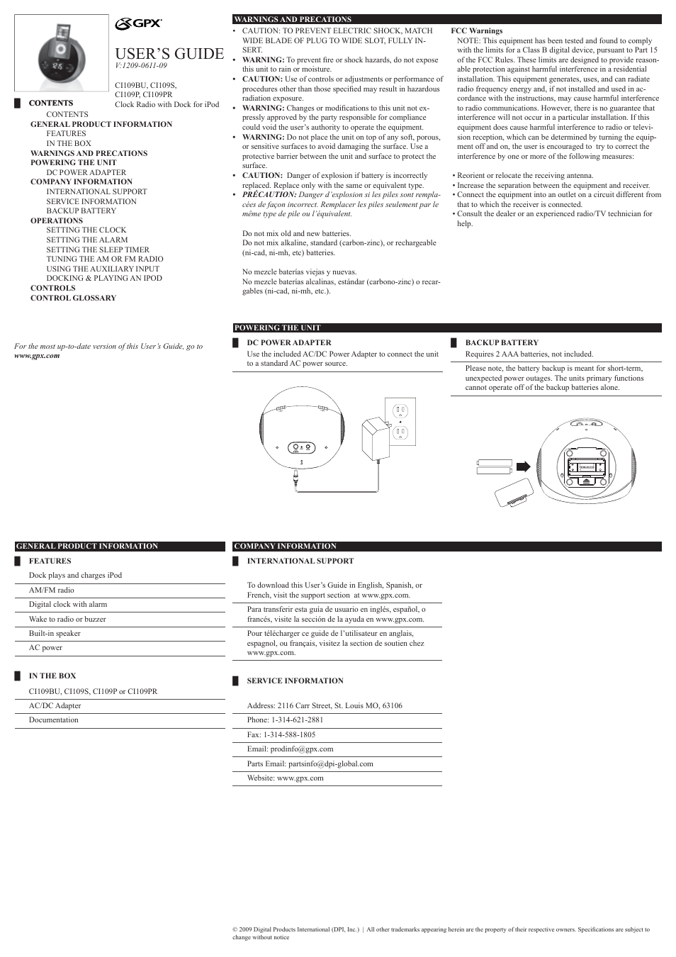 GPX CI109P User Manual | 2 pages