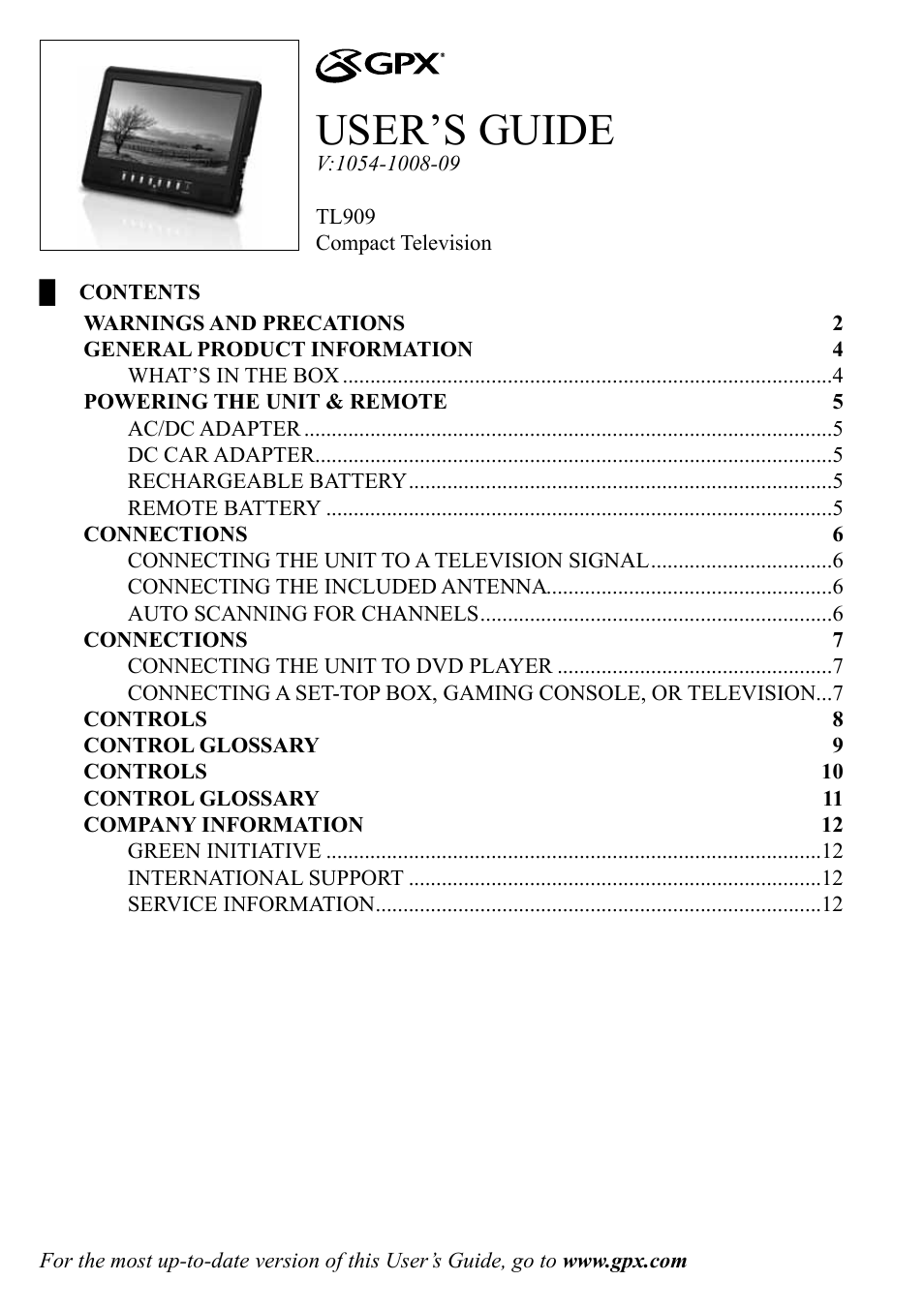 GPX TL909 User Manual | 12 pages
