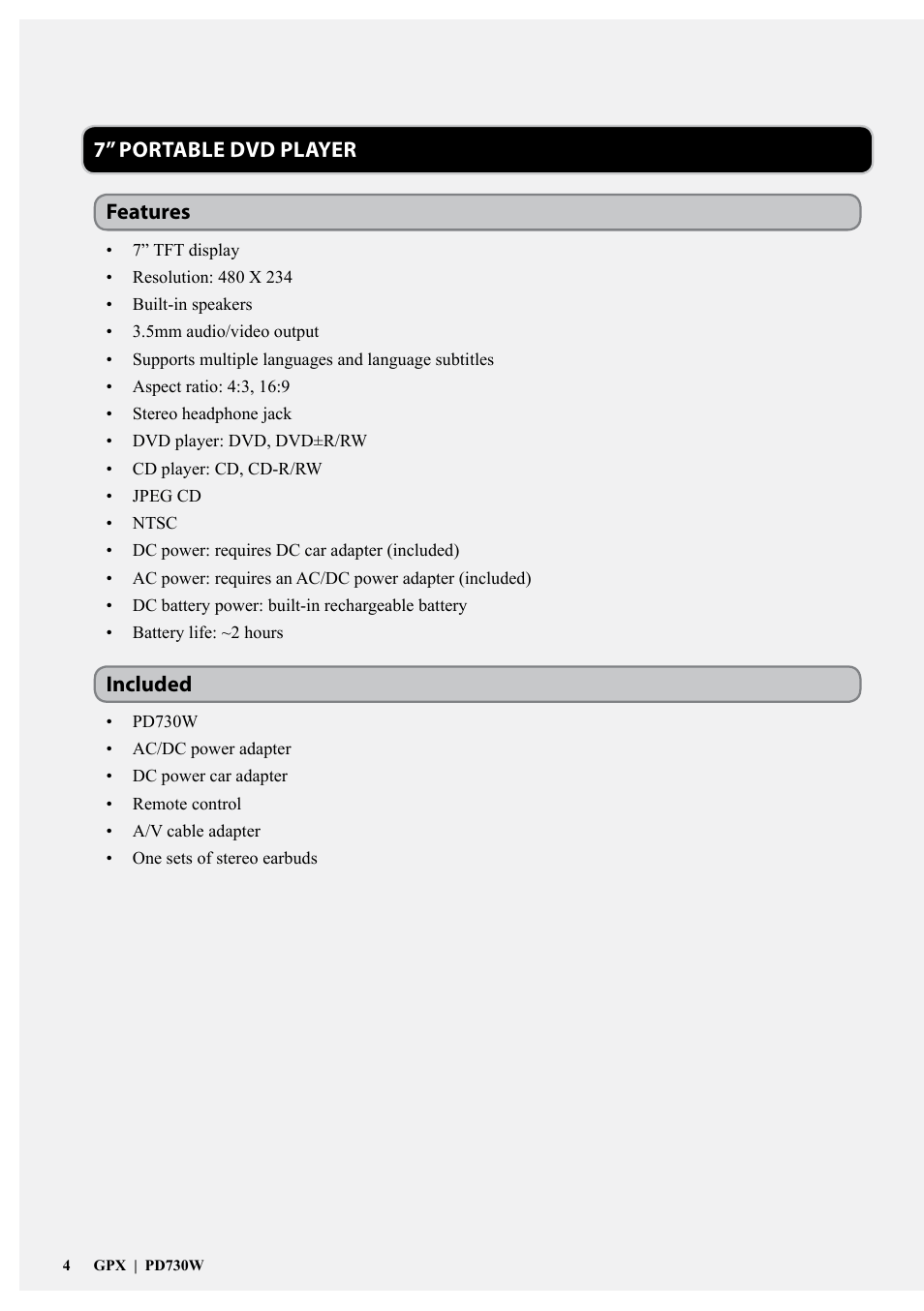 GPX PD730W User Manual | Page 4 / 12