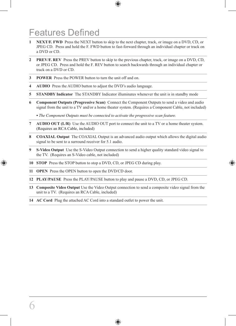 Features defined | GPX D1307 User Manual | Page 6 / 12