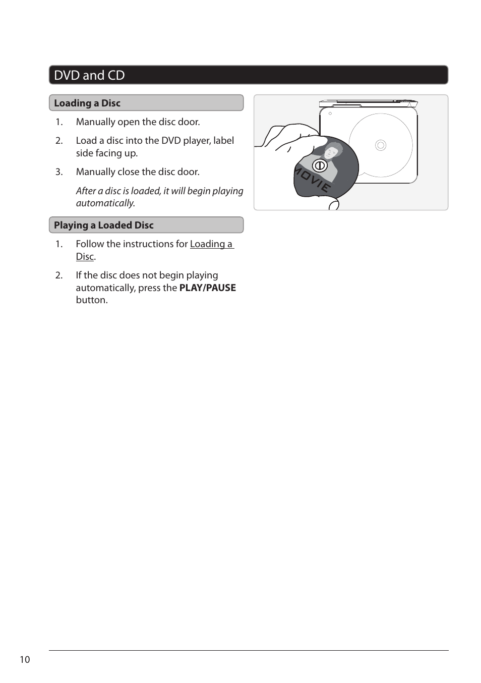 Dvd and cd | GPX ONNPD7711B User Manual | Page 10 / 16