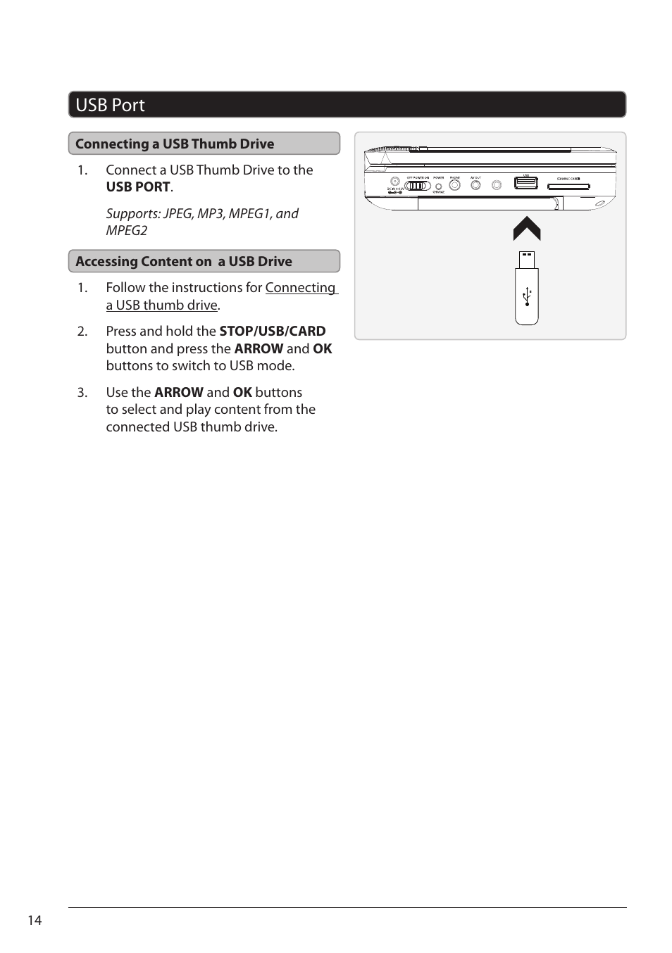 Usb port | GPX ONNPD7711B User Manual | Page 14 / 16