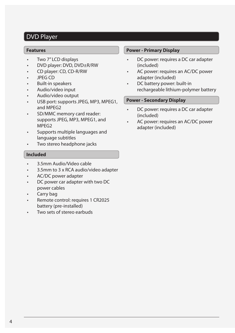 Dvd player | GPX ONNPD7711B User Manual | Page 4 / 16