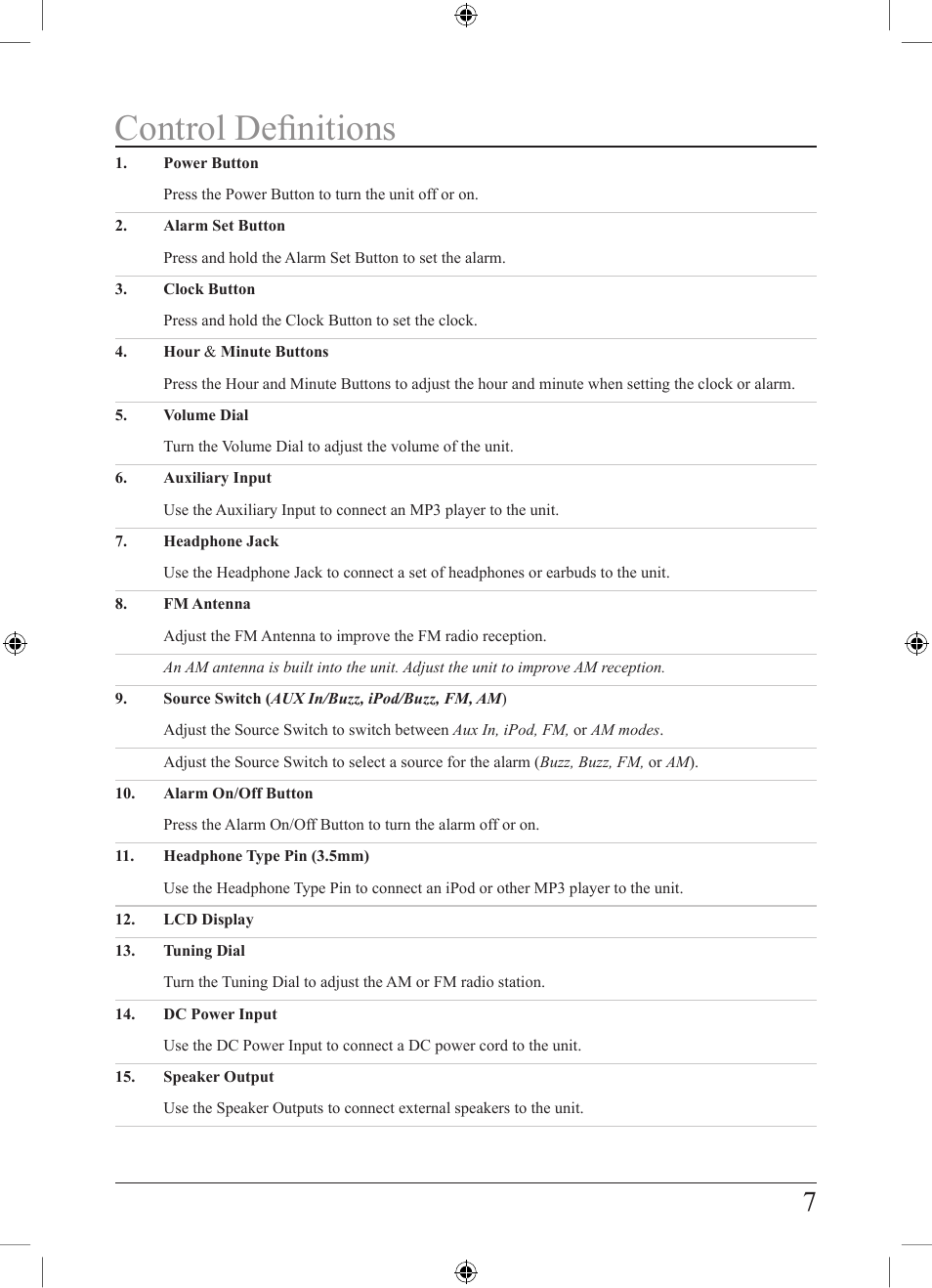 Control definitions | GPX HM109B User Manual | Page 7 / 8