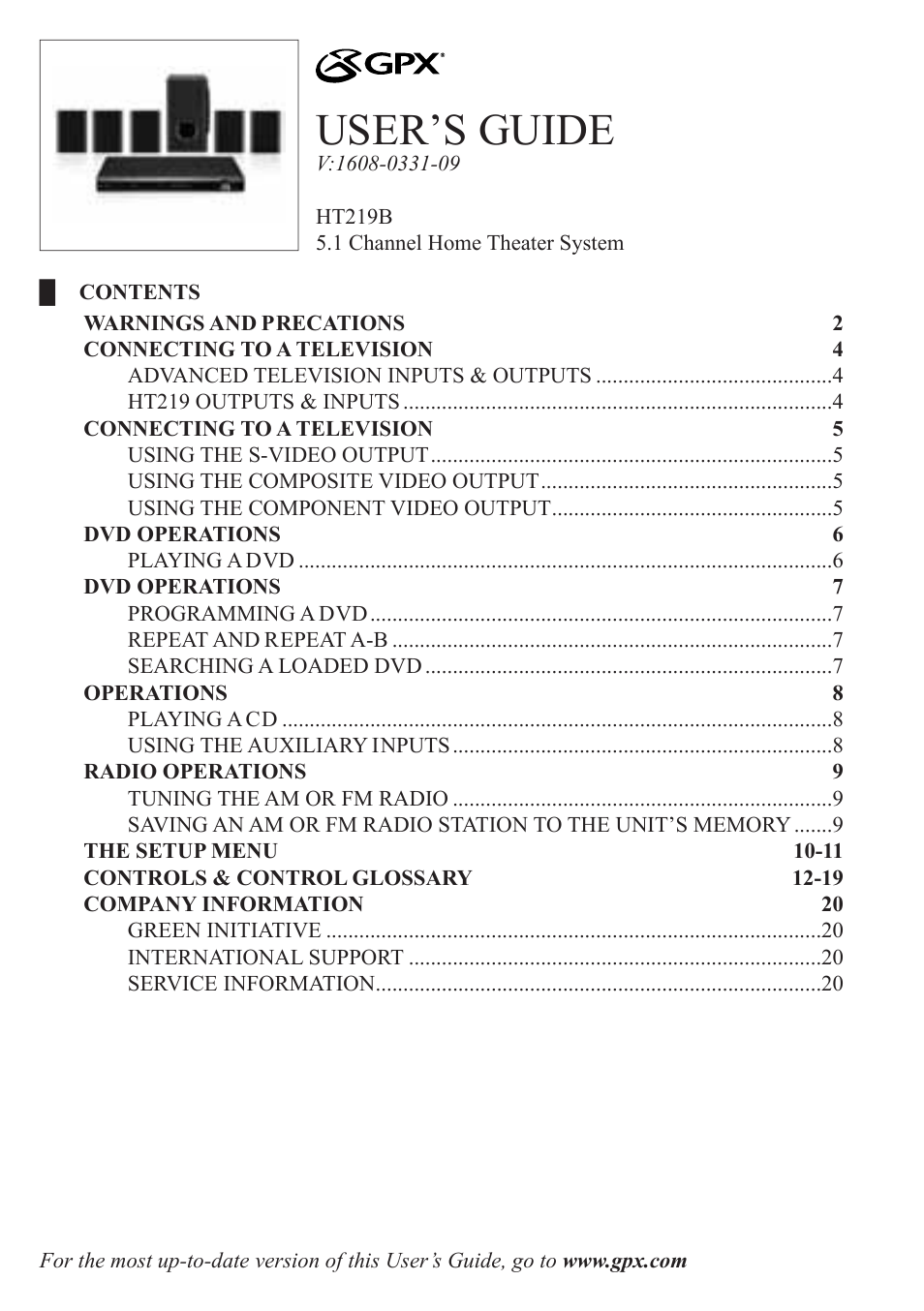 GPX HT219B User Manual | 20 pages