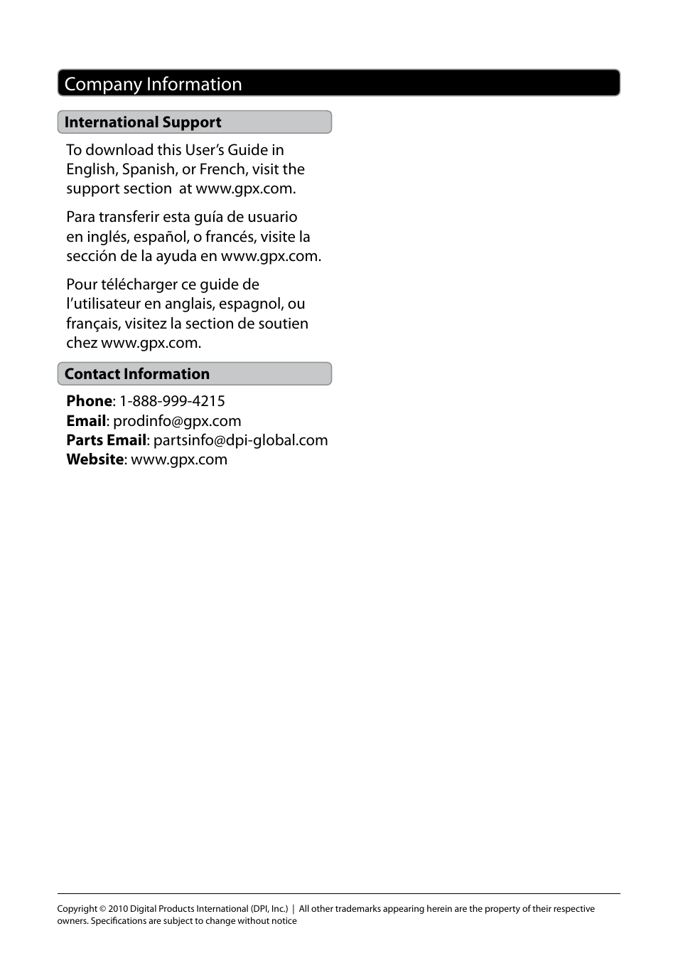 Company information | GPX 1536-0810-10 User Manual | Page 12 / 12