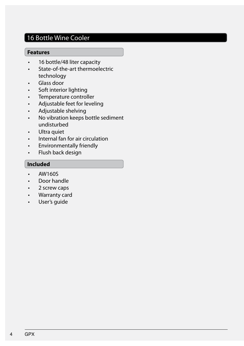 16 bottle wine cooler | GPX 1536-0810-10 User Manual | Page 4 / 12