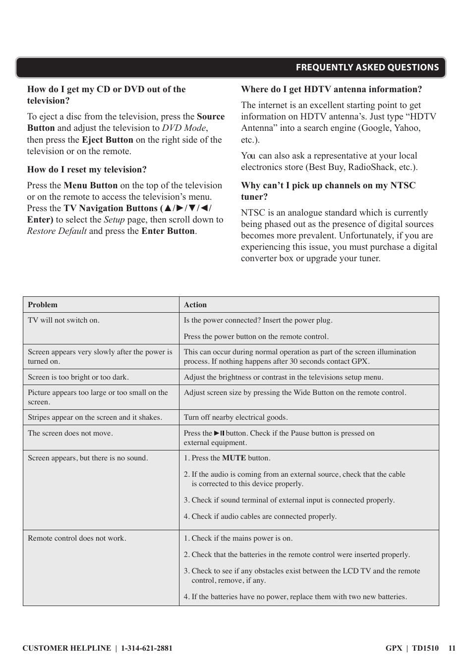 GPX TD1510 User Manual | Page 11 / 12