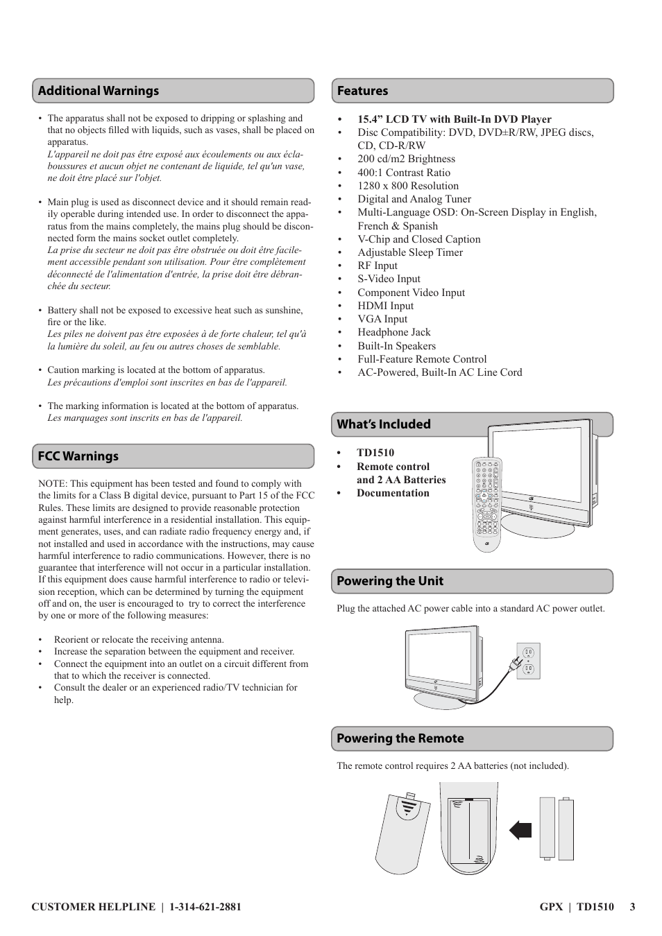 GPX TD1510 User Manual | Page 3 / 12