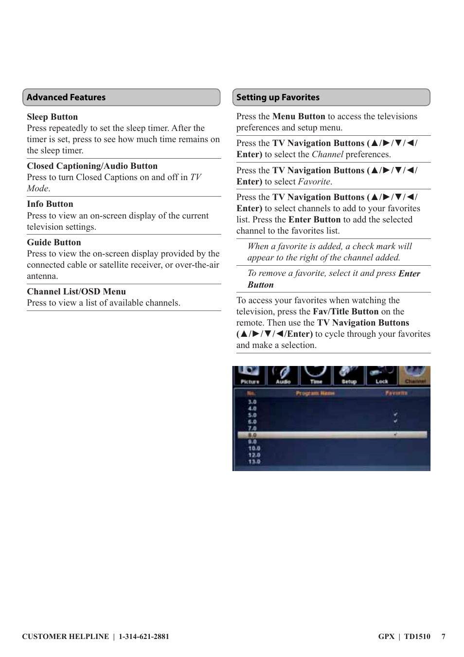 GPX TD1510 User Manual | Page 7 / 12