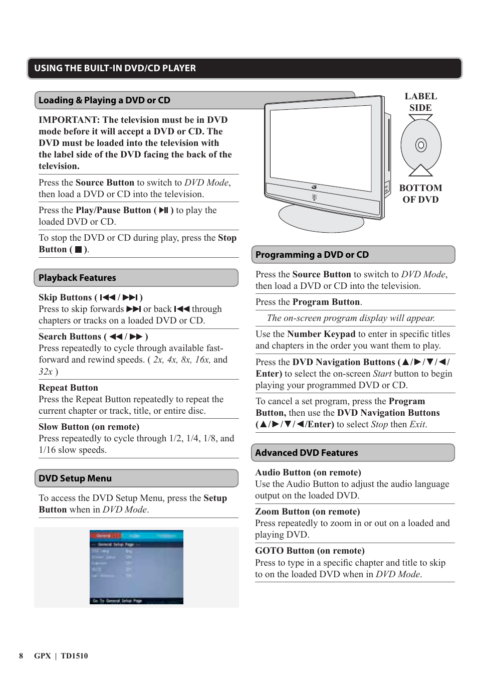 GPX TD1510 User Manual | Page 8 / 12