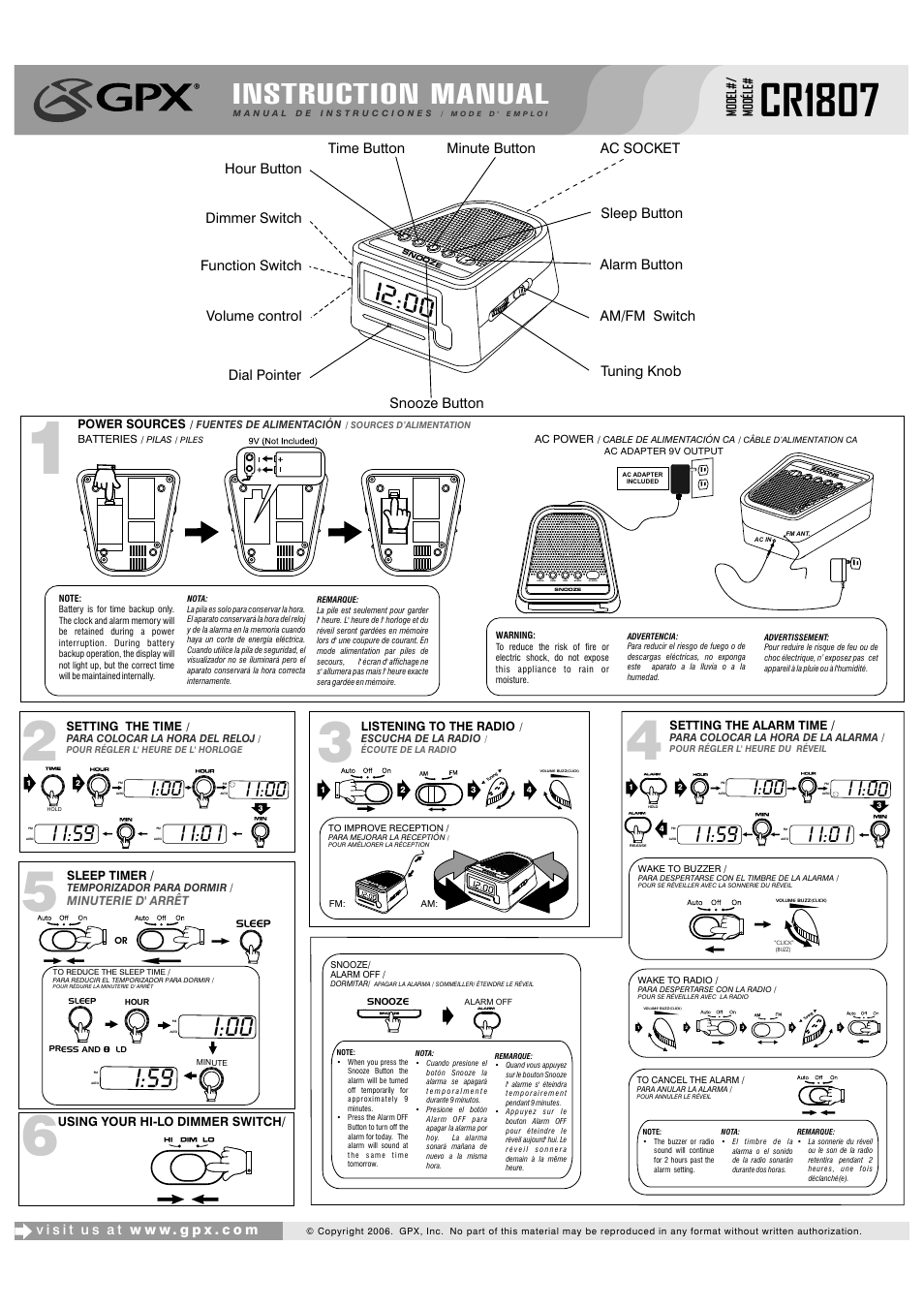 GPX CR1807 User Manual | 2 pages