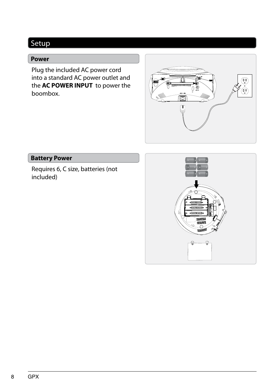 Setup | GPX 1509-0601-10 User Manual | Page 8 / 12
