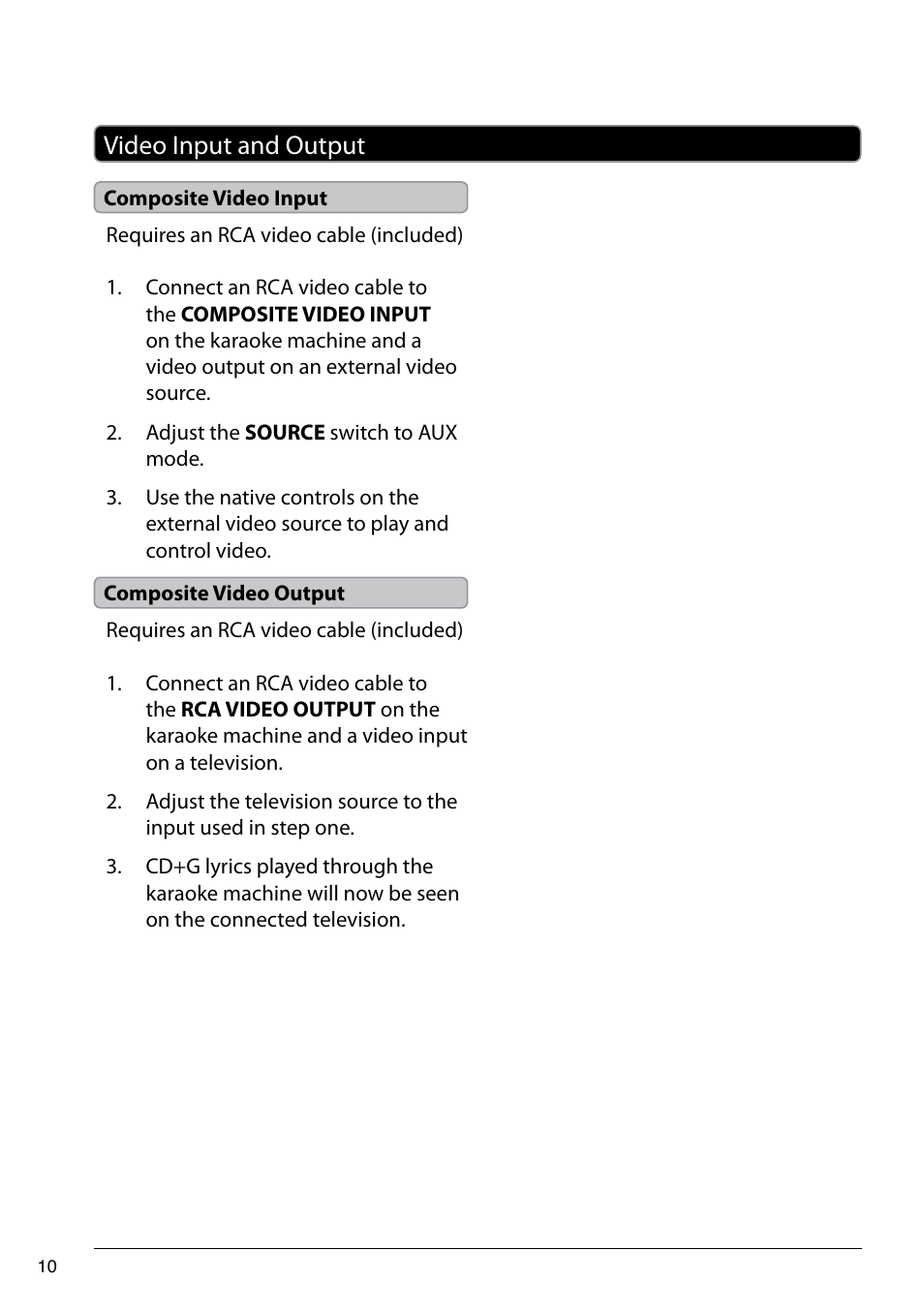 Video input and output | GPX JM250S User Manual | Page 10 / 12