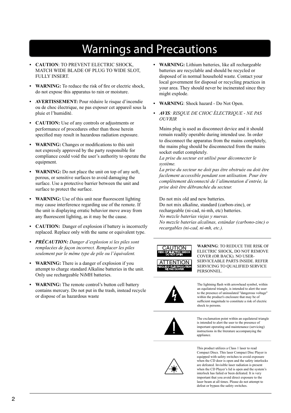 Warnings and precautions | GPX JM250S User Manual | Page 2 / 12