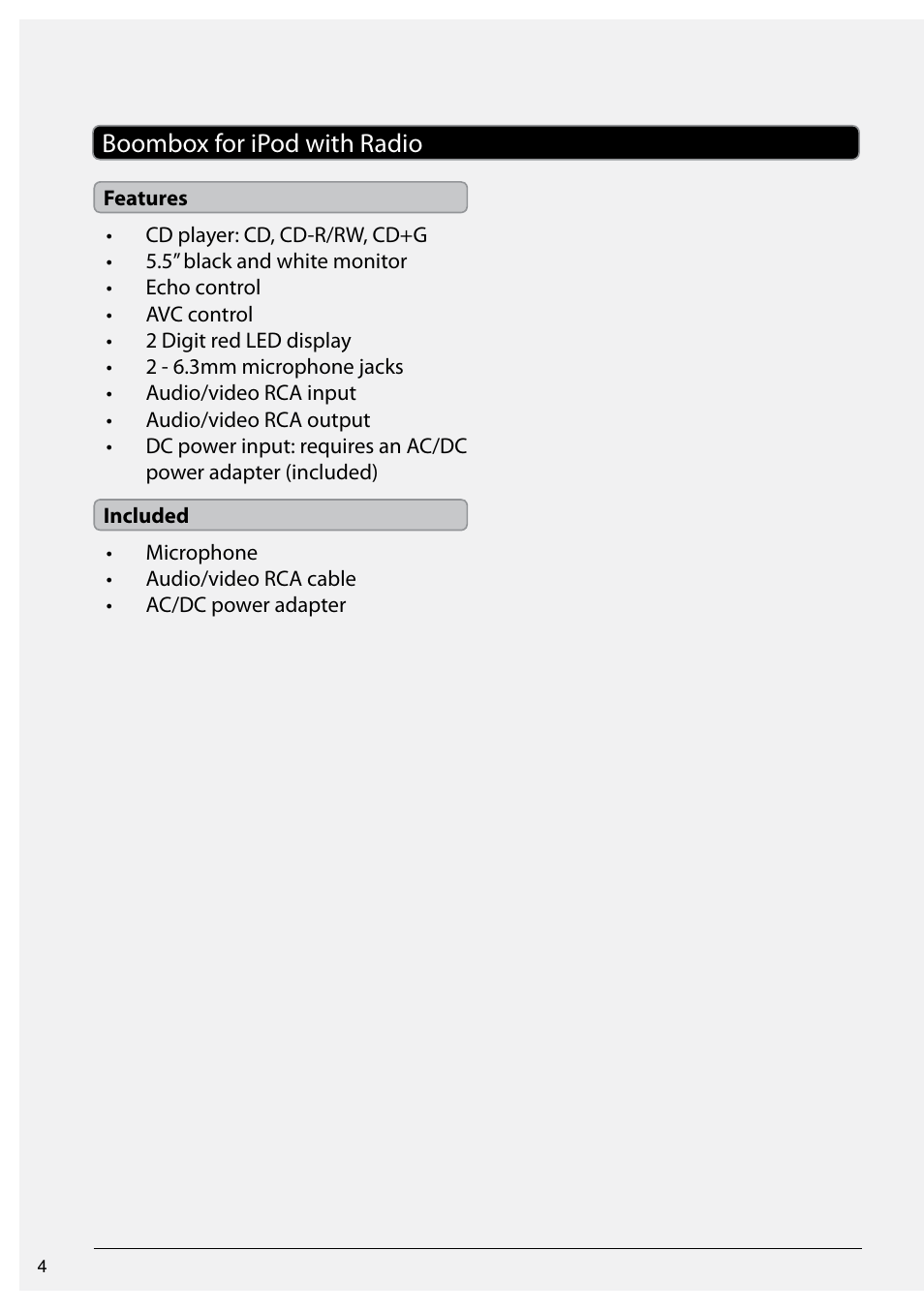 Boombox for ipod with radio | GPX JM250S User Manual | Page 4 / 12