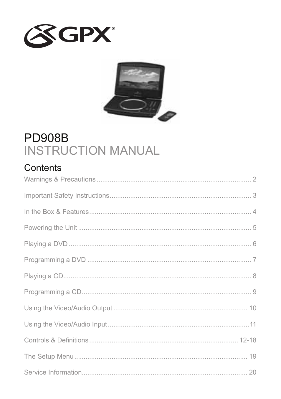 GPX PD908B User Manual | 11 pages