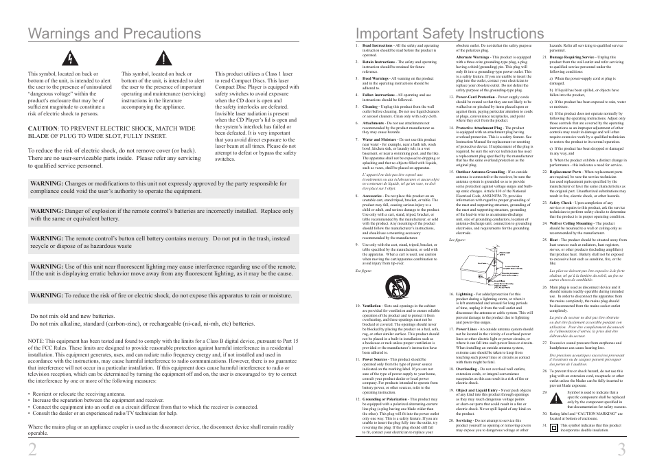 Important safety instructions, Warnings and precautions | GPX PD908B User Manual | Page 2 / 11