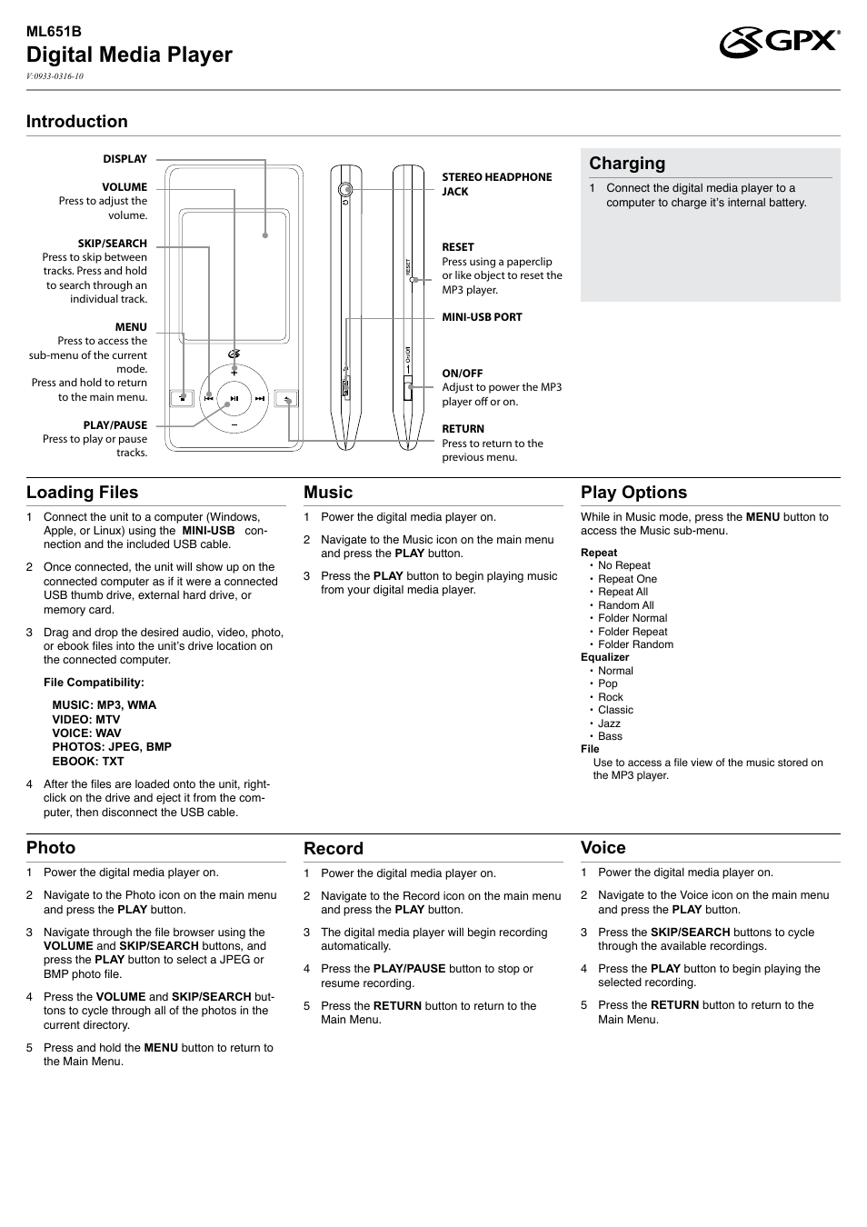 GPX ML651B User Manual | 2 pages