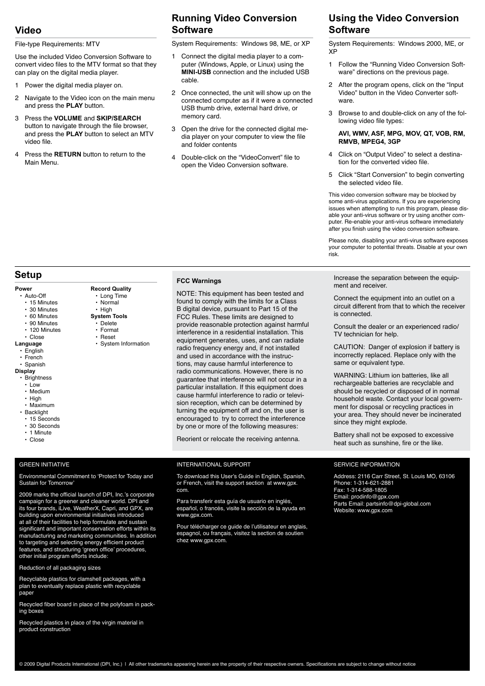 Using the video conversion software, Video, Running video conversion software | Setup | GPX ML651B User Manual | Page 2 / 2