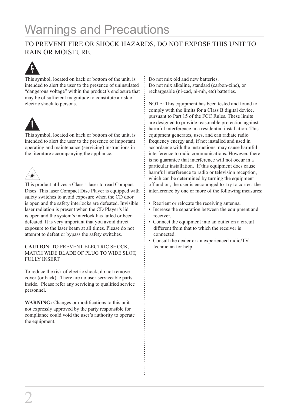 Warnings and precautions | GPX BC118B User Manual | Page 2 / 12