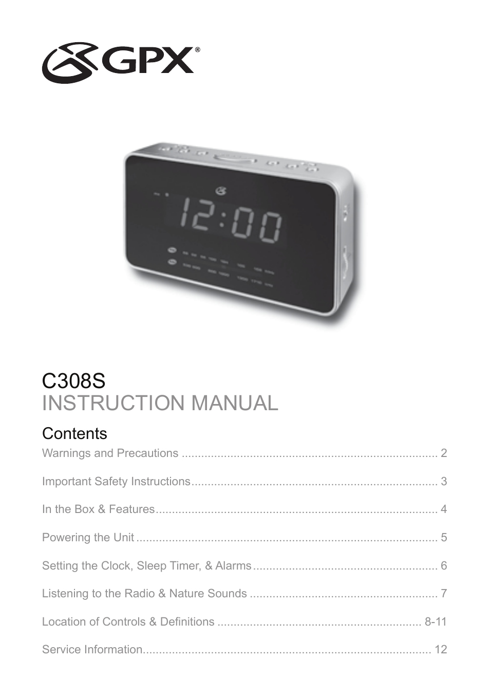 GPX C308S User Manual | 12 pages