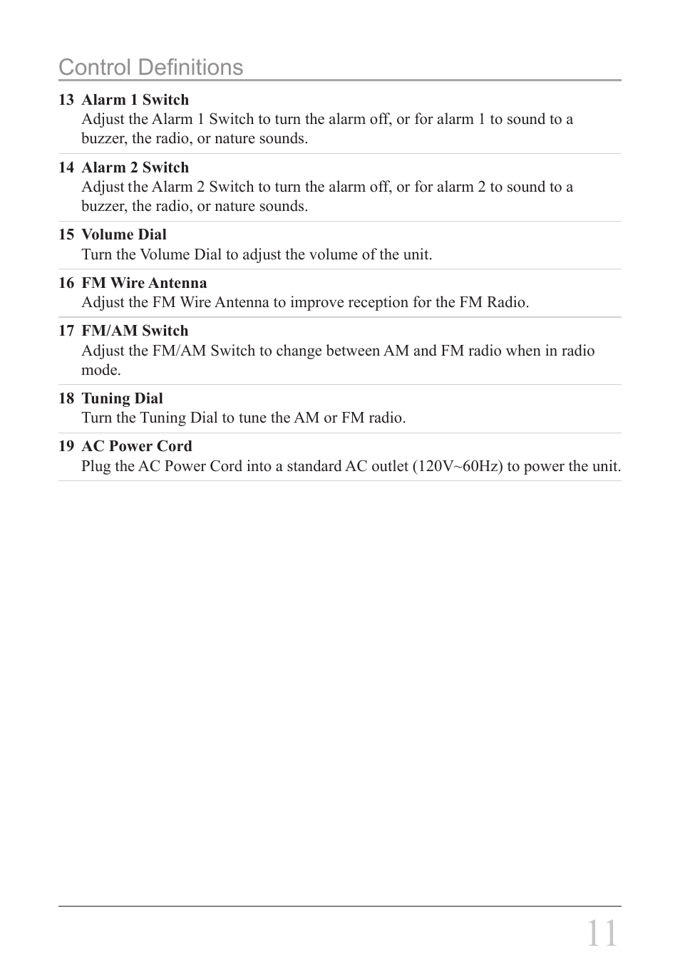 Control definitions | GPX C308S User Manual | Page 11 / 12