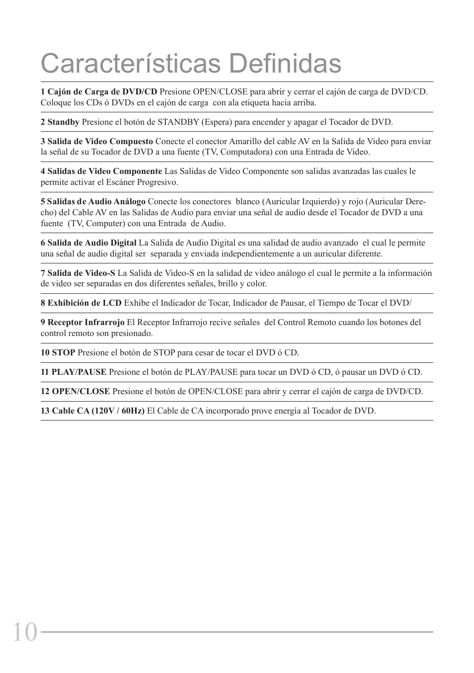 Características definidas | GPX D2817 User Manual | Page 10 / 16