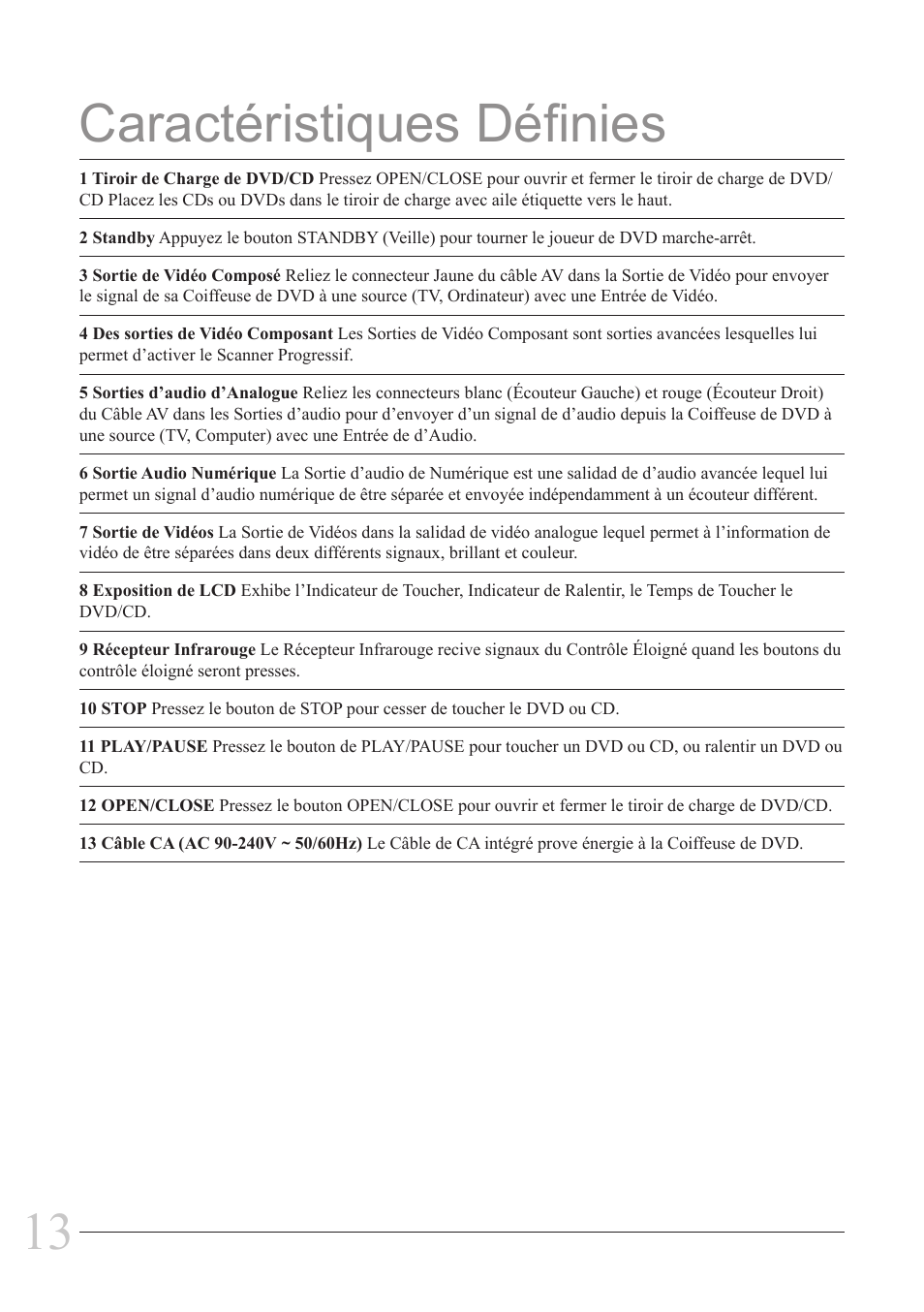 Caractéristiques définies | GPX D2817 User Manual | Page 13 / 16