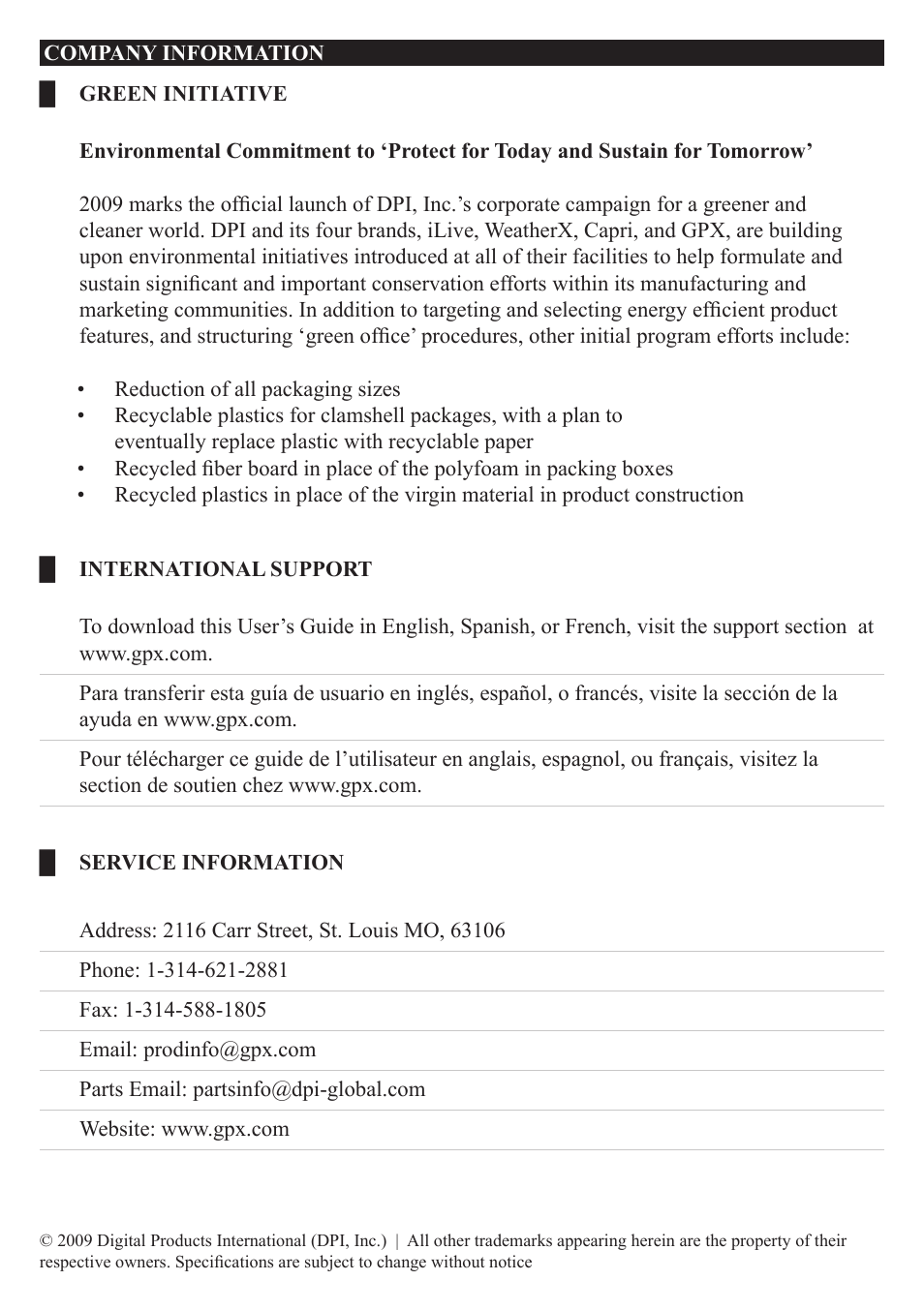 GPX TL709 User Manual | Page 12 / 12