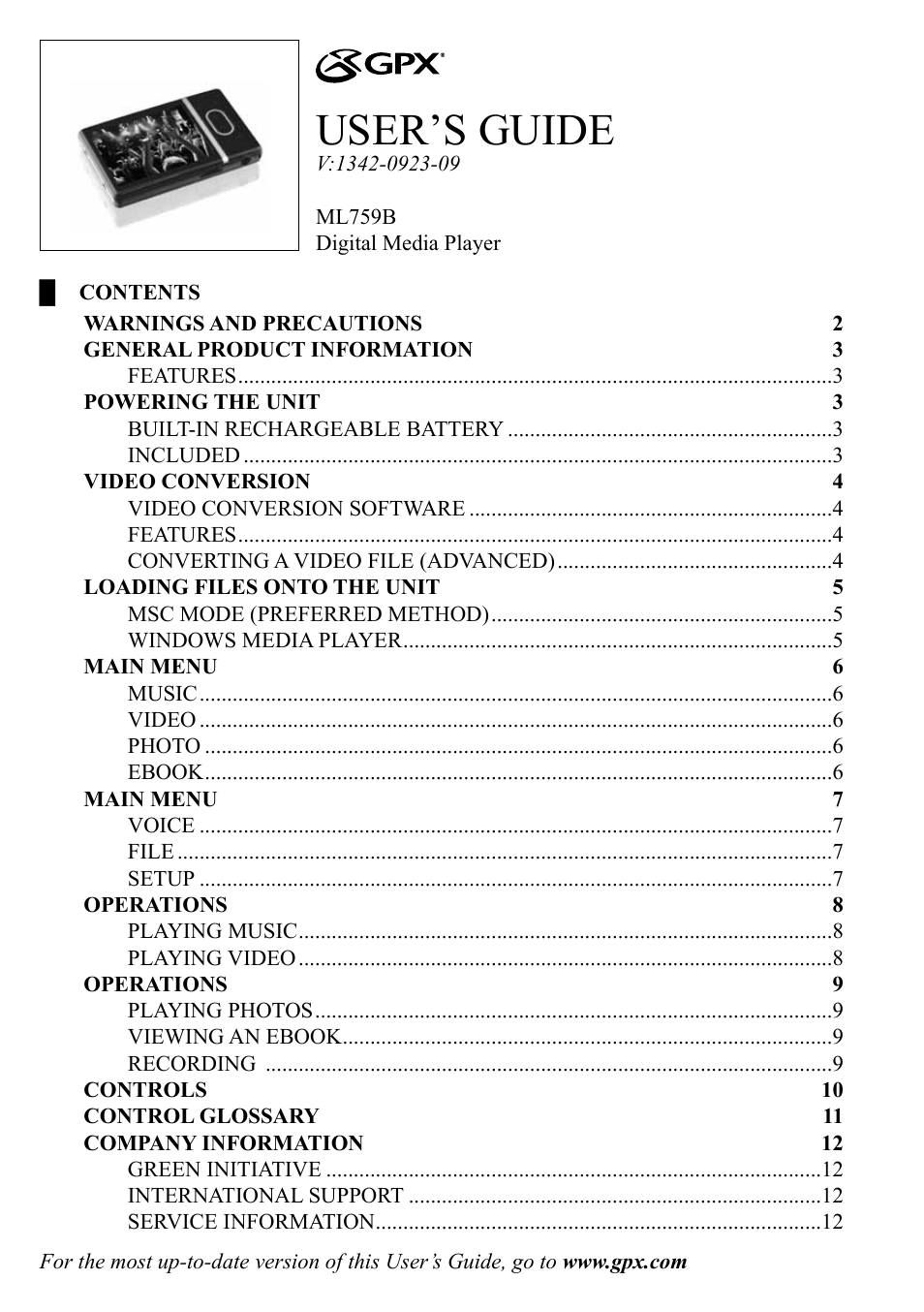 GPX ML759B User Manual | 12 pages