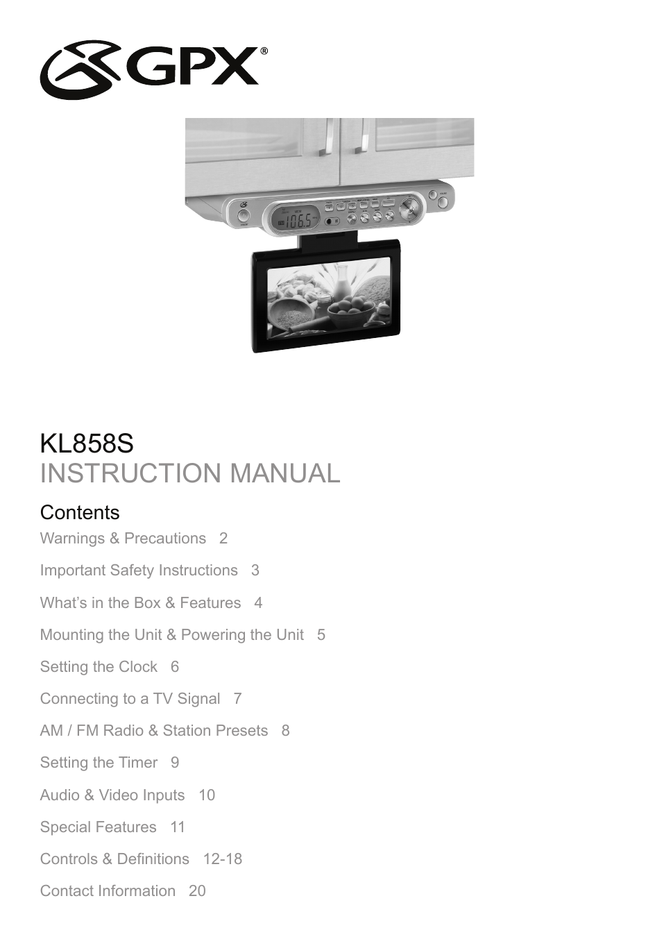 GPX KL858S User Manual | 20 pages