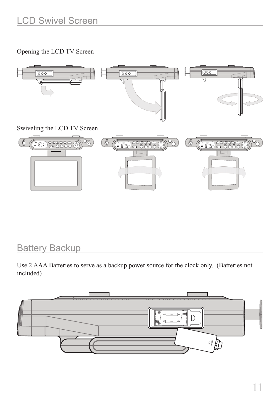 Battery backup lcd swivel screen | GPX KL858S User Manual | Page 11 / 20