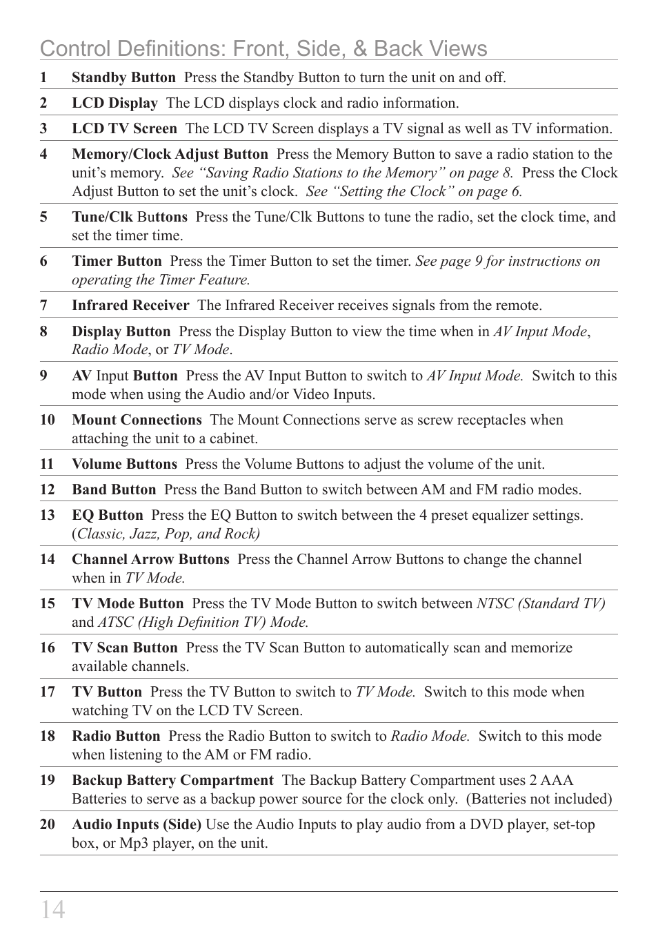 Rqwuro'h¿qlwlrqv)urqw6lgh %dfn9lhzv | GPX KL858S User Manual | Page 14 / 20