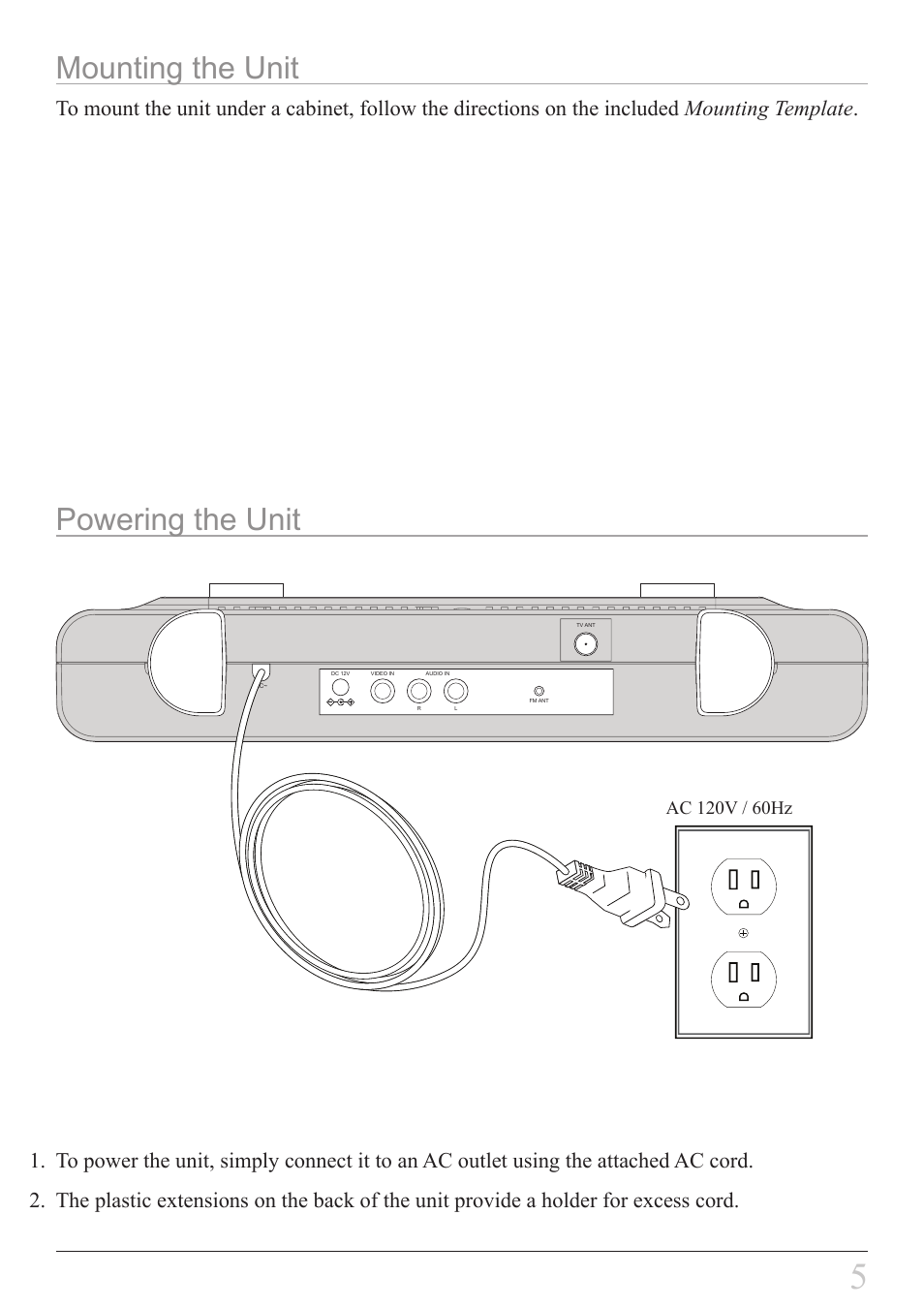 Mounting the unit powering the unit | GPX KL858S User Manual | Page 5 / 20