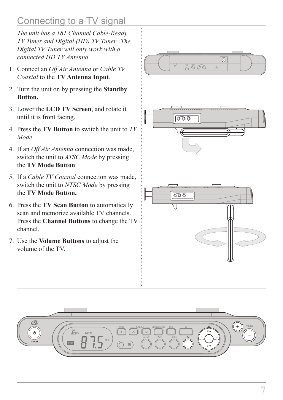 Connecting to a tv signal | GPX KL858S User Manual | Page 7 / 20