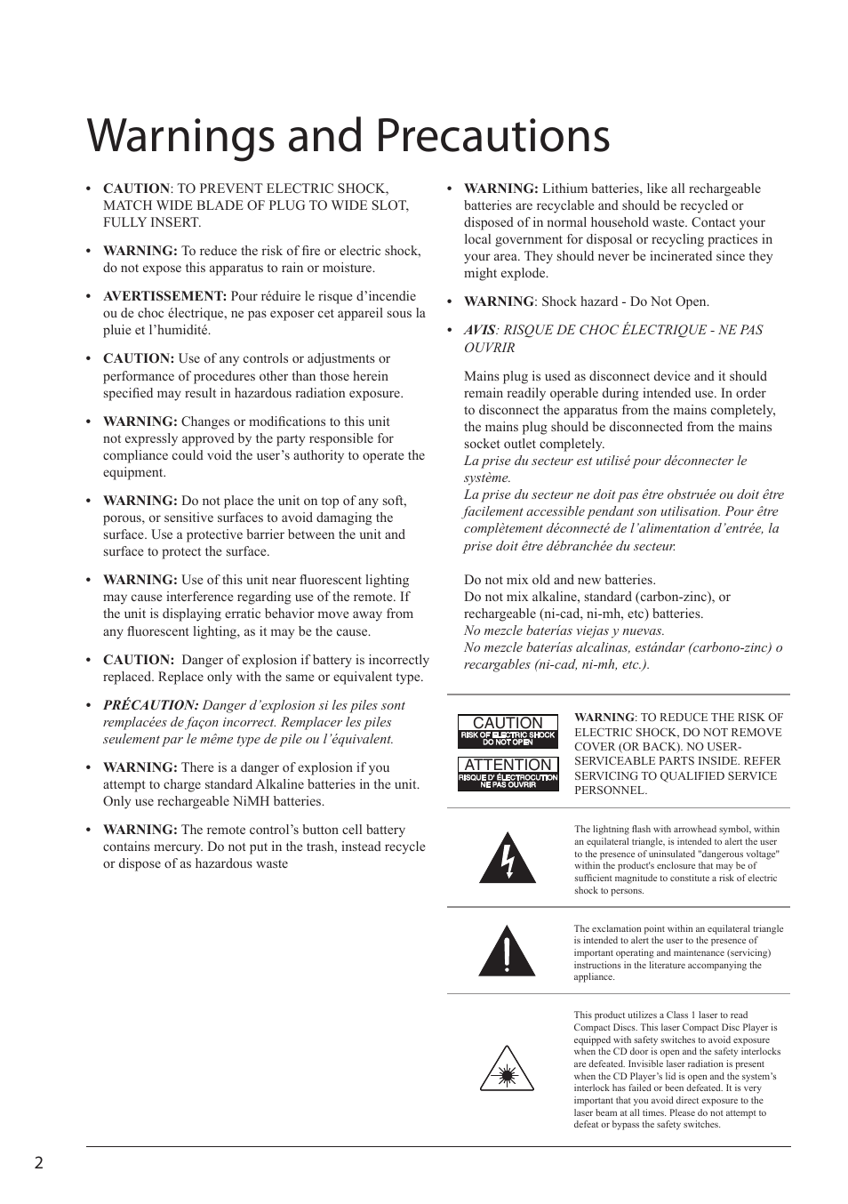 Warnings and precautions | GPX PD701 User Manual | Page 2 / 12